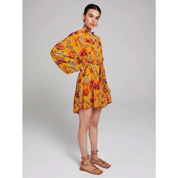 NWT! A.L.C. Jen Long Sleeve Silk Shirtdress Yellow Floral - Picture 2 of 11